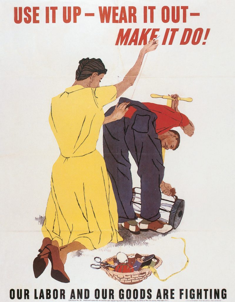 US poster, WWII, urging mending clothes.