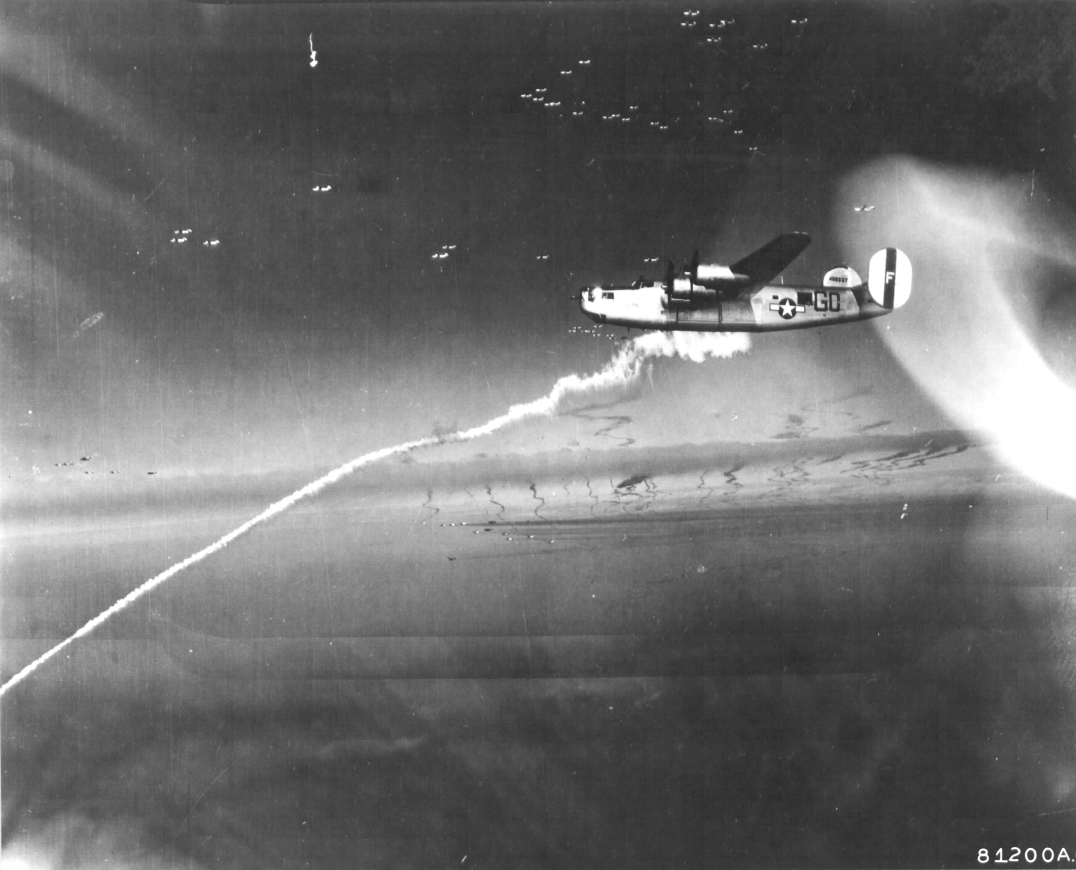 B-24M Liberator “Second Chance II” of US 8th Air Force, 93rd BG, over Zossen, Germany, Mar 15 1945 (US National Archives)