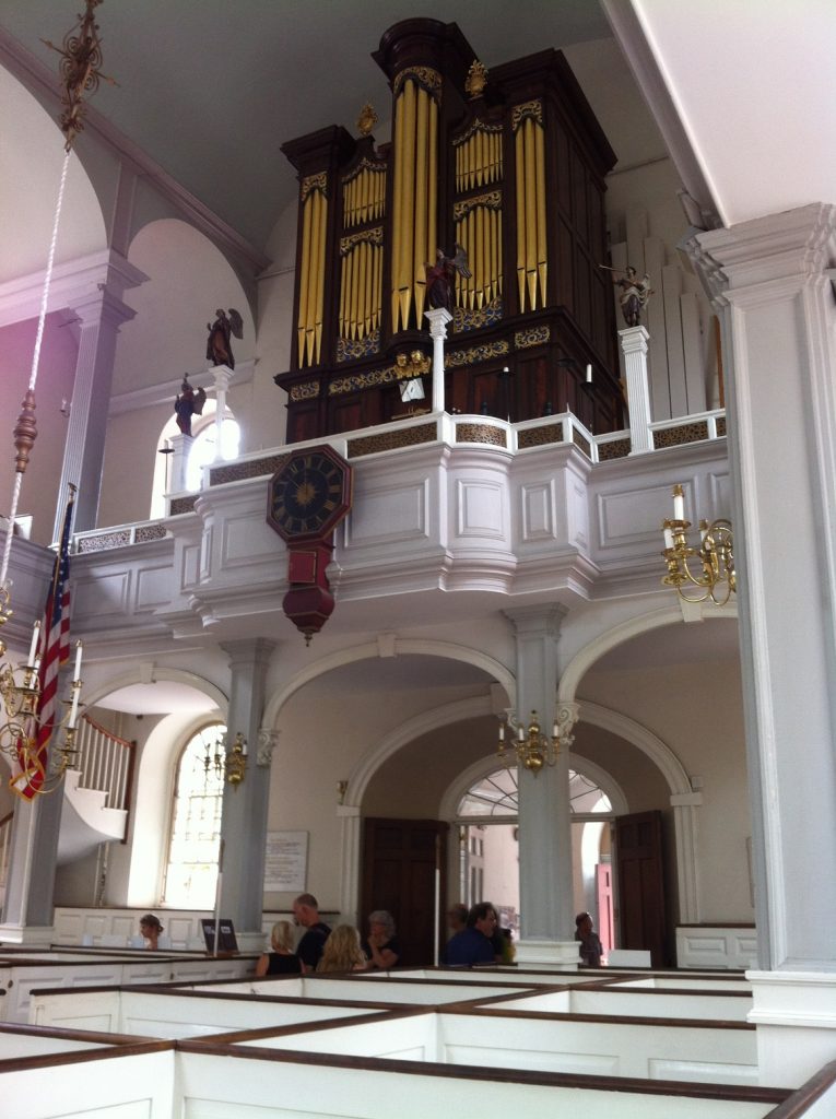 The interior of Old North Church in Boston, facing the rear, July 2014. (Photo: Sarah Sundin)