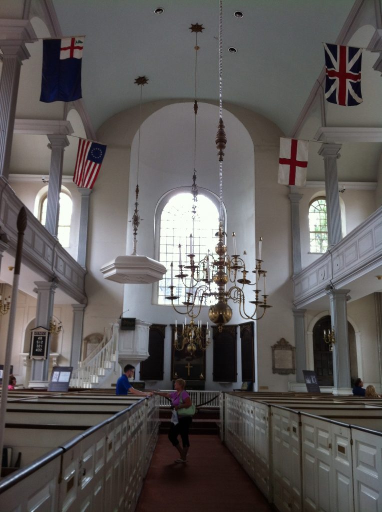 The interior of Old North Church in Boston, facing the front, July 2014. (Photo: Sarah Sundin)