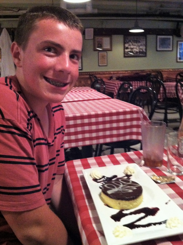 My son, Matthew Sundin, enjoying Boston Cream Pie at Durgin-Park Restaurant, Boston, MA (Photo: Sarah Sundin, July 2014)