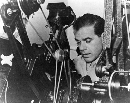 Frank Capra cuts Army film as a Signal Corps Reserve major, 1943 (US Army photo)