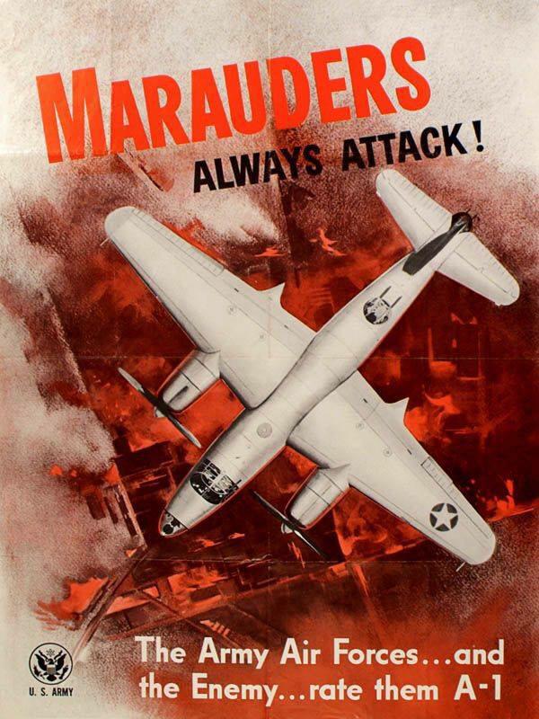US Army poster for the Martin B-26 Marauder medium bomber, WWII