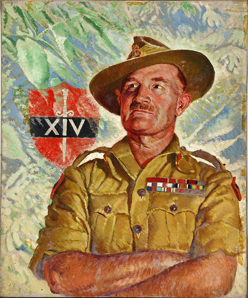 Portrait of Gen. William Slim and the badge of the Fourteenth Army, 1945 (public domain via National Archives, United Kingdom)