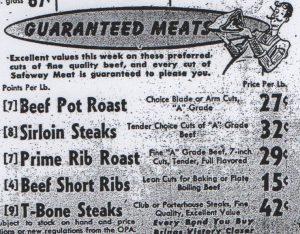 Meat ad from Safeway in the Antioch Ledger, 1943