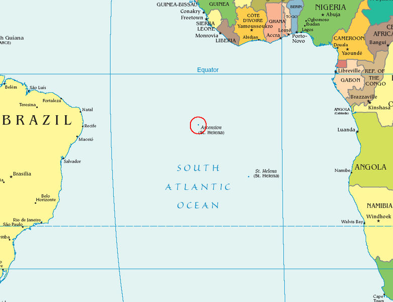 Map showing the location of Ascension Island (public domain via Wikipedia)
