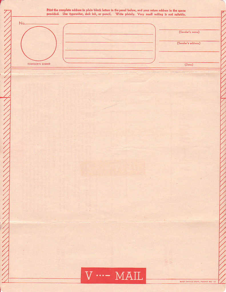 Blank V-Mail form, World War II. Read more: "Victory Mail in World War II" on Sarah Sundin's blog.