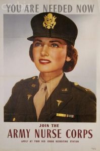 US Army Nurse Corps recruiting poster, showing the olive drab dress uniform worn starting in 1943