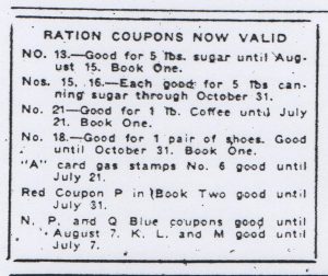 Ration coupon guide from the Antioch Ledger (Antioch, CA), 1 July 1943