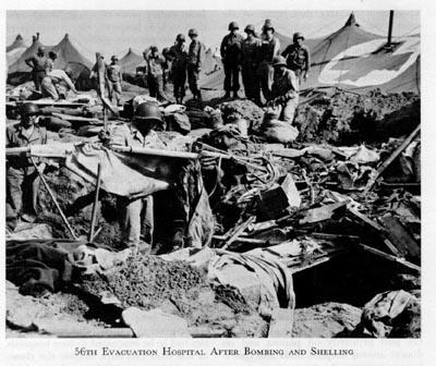 US 56th Evacuation Hospital after an air raid, 1944 (US Army Medical Department)