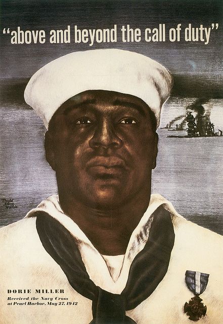 US poster, 1943, honoring Dorie Miller, recipient of the Navy Cross for his actions at Pearl Harbor