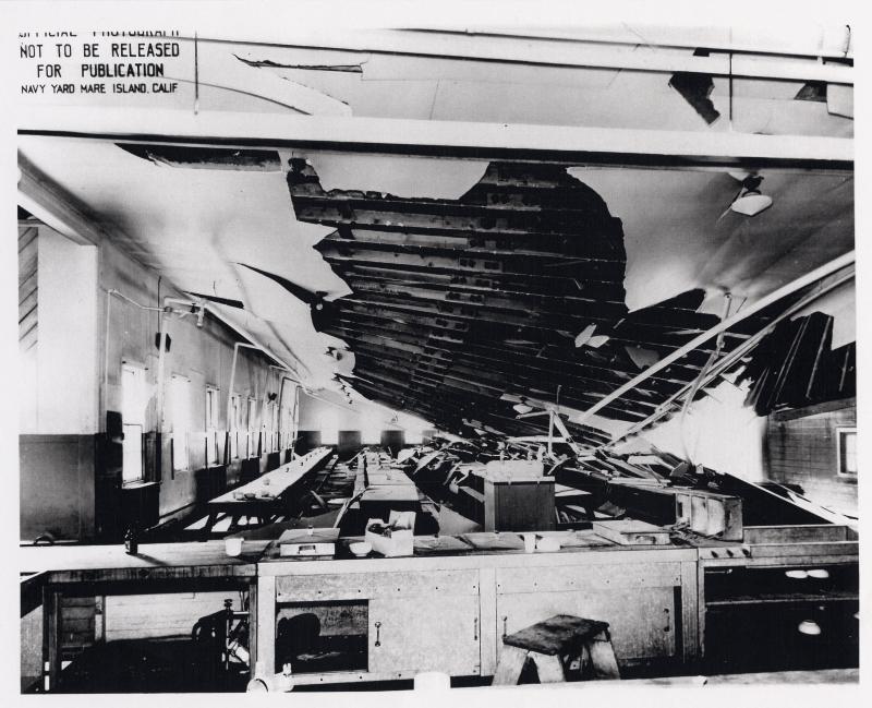 Damage at mess hall at US Naval Magazine, Port Chicago from 17 July 1944 explosion (US Naval History and Heritage Command)