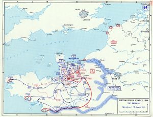 Map depicting the Allied breakout in Normandy, France, 1-13 Aug 1944 (US Military Academy)