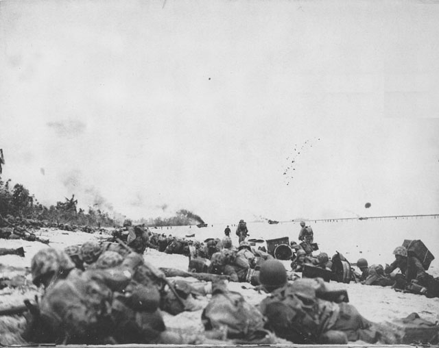 US Marines on Orange Beach on Peleliu, 15 September 1944 (US Marine Corps)