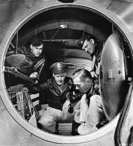 Interior of a B-29 Superfortress, showing the rear pressurized cabin, equipped with four bunks to give crew members a chance for rest on a long mission, June 1944 (US Air Force photo)