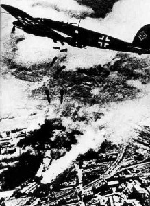 German Heinkel He 111 bomber over Warsaw, September 1939 (public domain via WW2 Database)