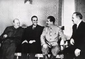 Winston Churchill, W. Averell Harriman, Joseph Stalin, and Vyacheslav Molotov at Fourth Moscow Conference, Russia, Oct 1944 (Library of Congress)