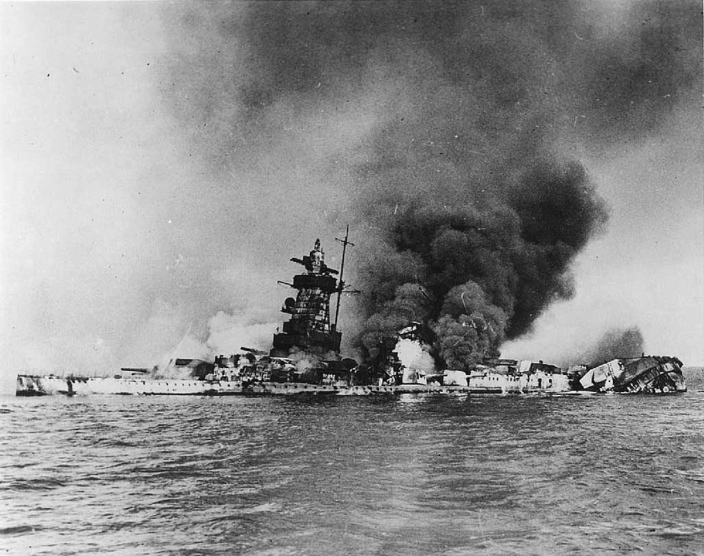 Admiral Graf Spee burning at Montevideo, 17 Dec 1939 (public domain via WW2 Database)