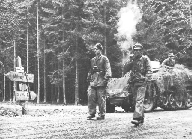 Joachim Peiper’s SS troops on the road to Malmédy, Belgium, 17 Dec 1944 (US Army Center of Military History)