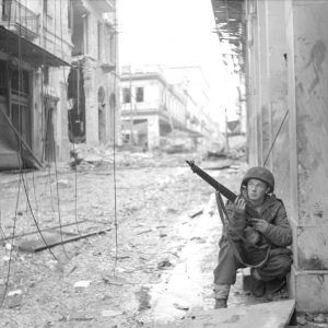 British paratrooper with the 5th Scots Parachute Battalion in Athens, Greece during operations against ELAS (the Greek People's Liberation Army), 18 Dec 1944 (Imperial War Museum: NA20863)