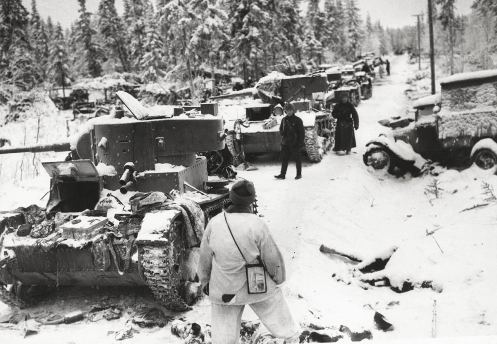 Finnish troops inspecting destroyed Soviet vehicles, Finland, 17 Jan 1940 (US Library of Congress)