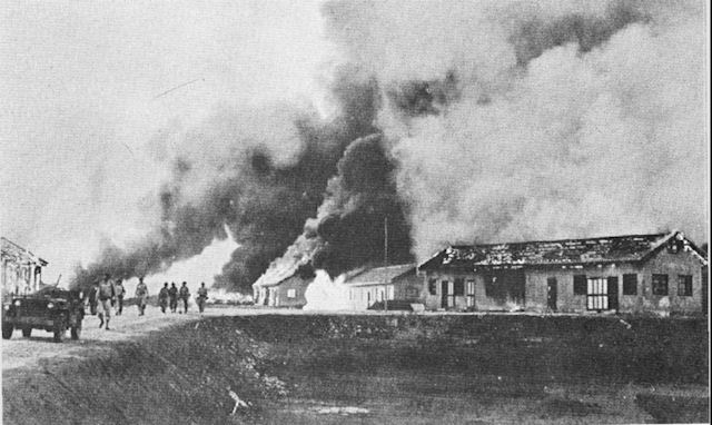 Americans destroy Hengyang Airfield in China as Japanese advance, June 1944 (US Army Air Force photo)