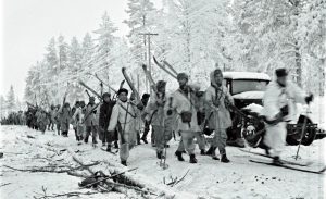 Finnish ski troops marching to the Raate Road, 31 Dec 1939 (public domain via Wikipedia)