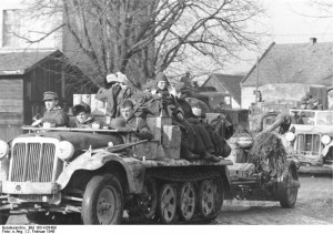 German troops in retreat in the Upper Silesia region, Germany (now Poland), 2 Feb 1945. (German Federal Archive: Bild 183-H26408)