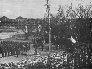US troops raise the flag on Corregidor in the Philippines, 2 March 1945 (US Army Center of Military History)