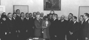 Harry Truman being sworn in as the President of the United States, White House, Washington, DC, 12 Apr 1945 (Harry S. Truman Presidential Library and Museum: 73-1909)