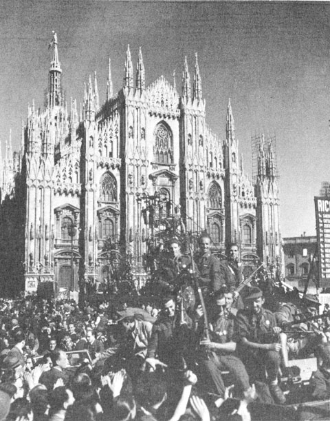 Italian Partisans before the Cathedral of Milan (US Army Center of Military History)
