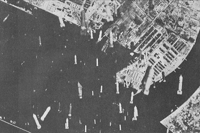 Incendiary bombing of Osaka, Japan. (US Army Air Force photo)