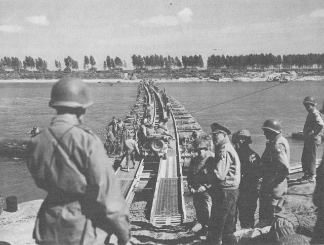 US Army engineers place a steel treadway bridge across the Po River (US Army Center of Military History)