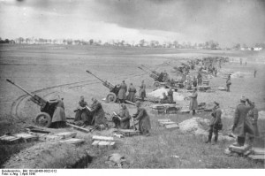 Soviet ZiS-3 guns bombarding German positions near Seelow Heights, Berlin, Germany, 16-19 Apr 1945 (German Federal Archives: Bild 183-E0406-0022-012)