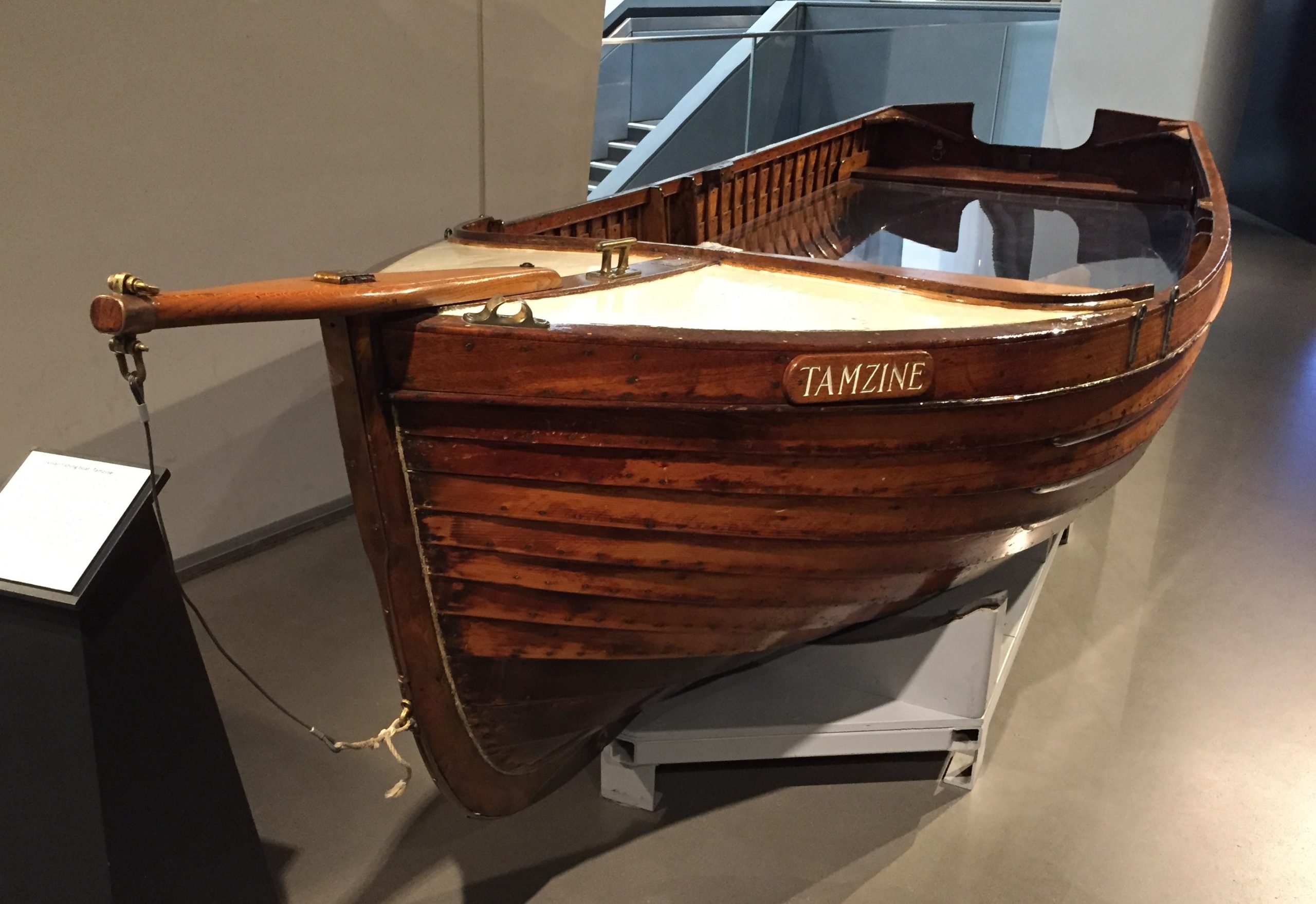 Tamzine, one of the “little boats” used in the evacuation of Dunkirk, at the Imperial War Museum (Photo: Sarah Sundin, September 2017)