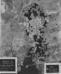 US Army Air Force study of damage to Nagoya, Japan done by aerial bombing on 14 and 17 May 1945 (US National Archives)