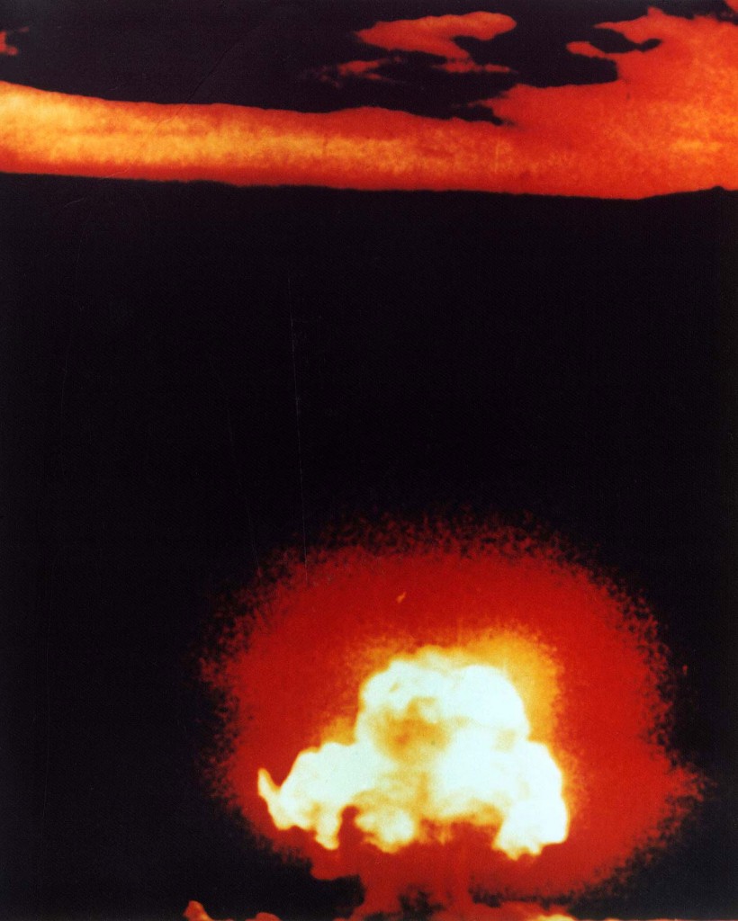 Atomic bomb ‘Gadget’ exploding during Operation Trinity, Alamogordo, NM, 16 Jul 1945 (US Department of Energy)