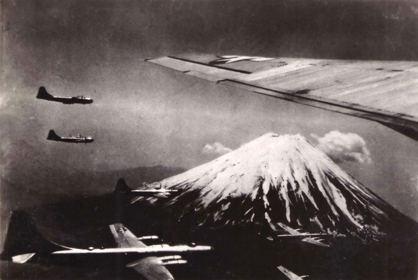 B-29 Superfortress bombers near Mount Fuji, Japan, July 1945 (US National Parks Service)