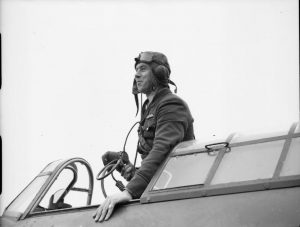 Flying Officer Edgar “Cobber” Kain of RAF No. 73 Squadron, in the cockpit of his Hawker Hurricane Mark I at Rouvres, France, 1939-40 (Imperial War Museum: C 188)