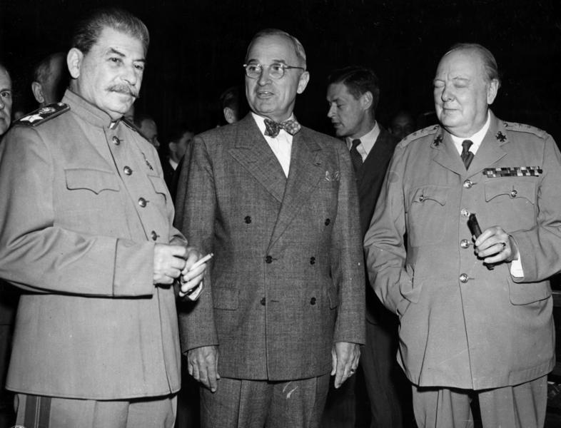 Josef Stalin, Harry Truman, and Winston Churchill at the Potsdam Conference, Germany, 17 Jul 1945 (Harry S. Truman Presidential Library and Museum: 63-1455-26)