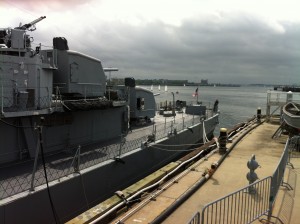 Aft guns and stern, USS Cassin Young, Charlestown Navy Yard, Boston, July 2014 (Photo: Sarah Sundin)