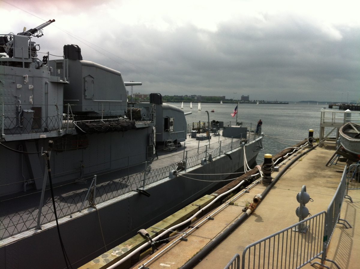 Aft guns and stern, USS Cassin Young, Charlestown Navy Yard, Boston, July 2014 (Photo: Sarah Sundin)