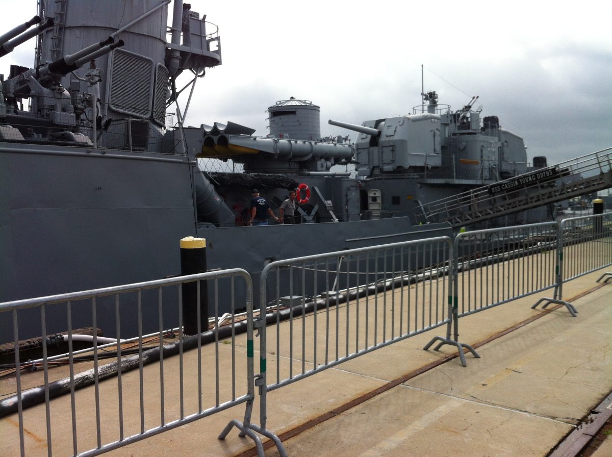 Quarterdeck, torpedo tubes, aft guns, USS Cassin Young, Charlestown Navy Yard, Boston, July 2014 (Photo: Sarah Sundin)