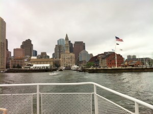 View of downtown Boston from the ferry, the Custom House in the center (Photo: Sarah Sundin, July 2014)