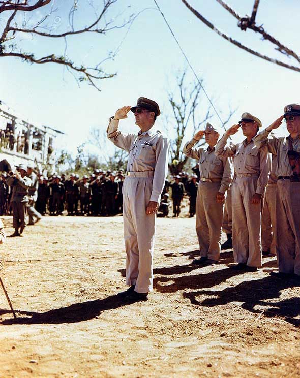 Gen. Douglas MacArthur, Philippines, 1 Aug 1945 (US National Archives: USA C-2405)