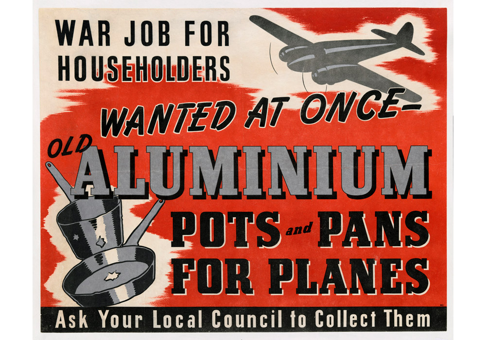 British poster in “Pots and Pans into Planes” scrap collection campaign, WWII