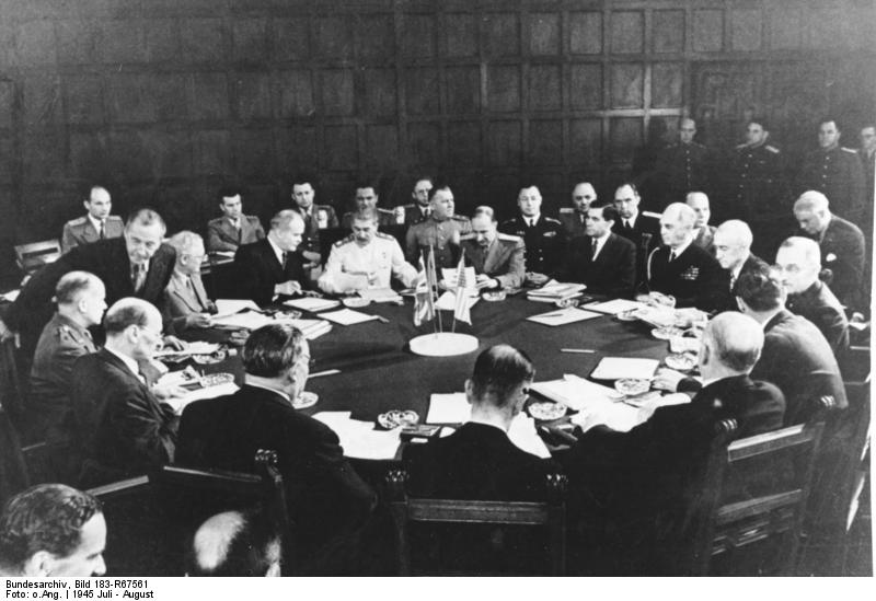 Stalin, Attlee, Truman, and others at the Potsdam Conference, Germany, 28 Jul 1945 (German Federal Archive, Bild 183-R67561)