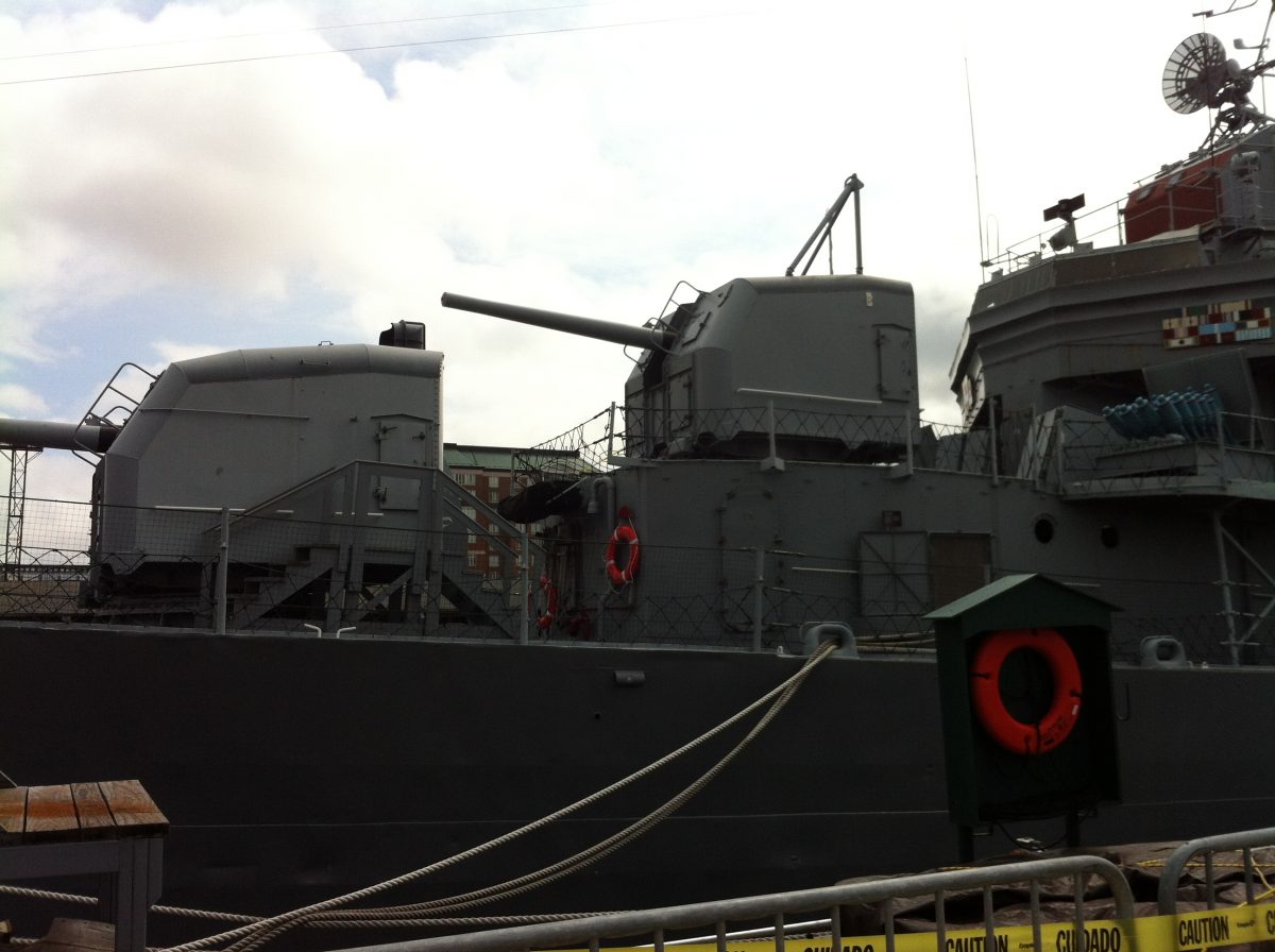 Forward guns and bridge, USS Cassin Young, Charlestown Navy Yard, Boston, July 2014 (Photo: Sarah Sundin)