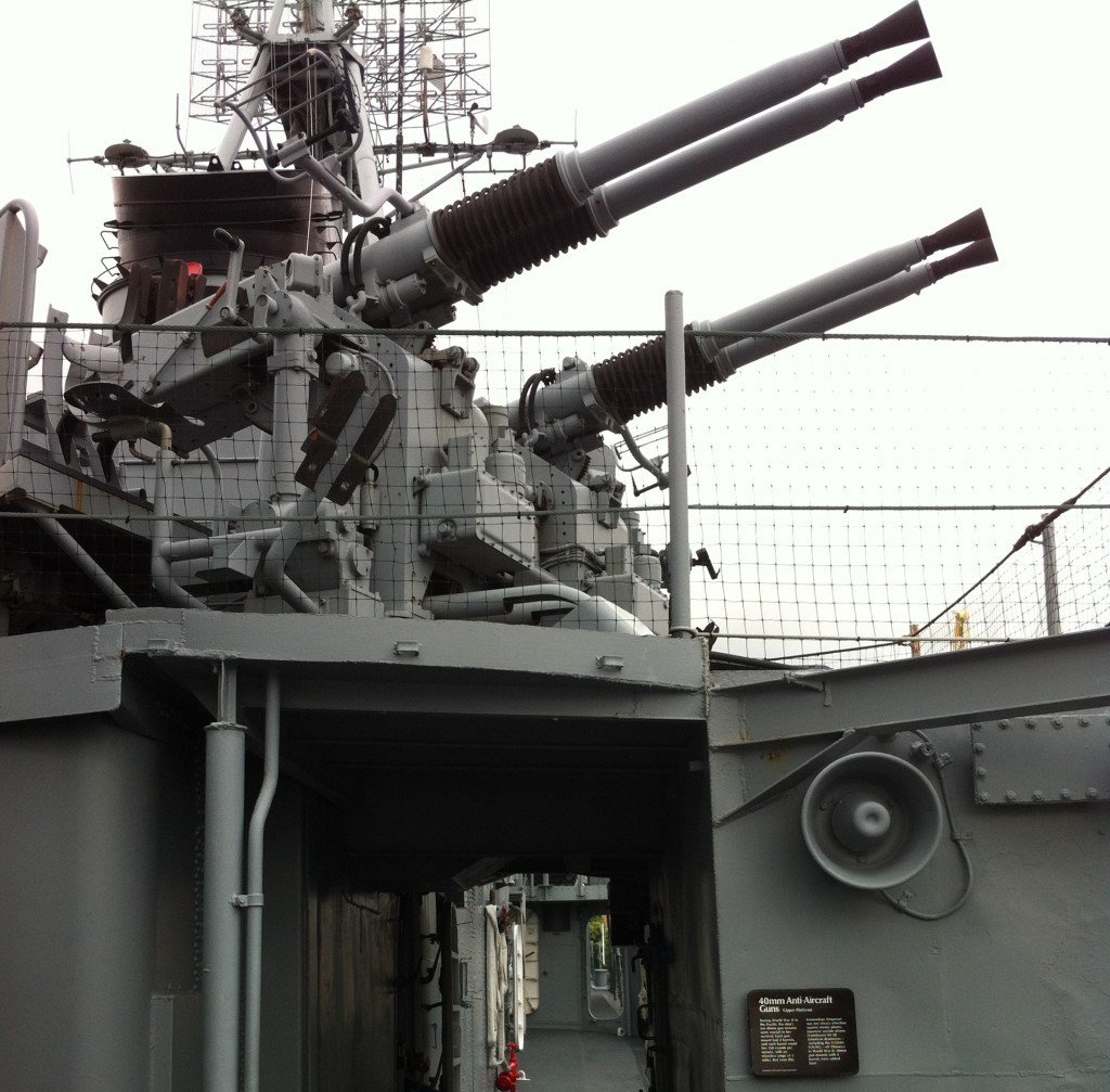 Quad-mount 40-mm guns on USS Cassin Young, Charlestown Navy Yard, Boston, July 2014 (Photo: Sarah Sundin)