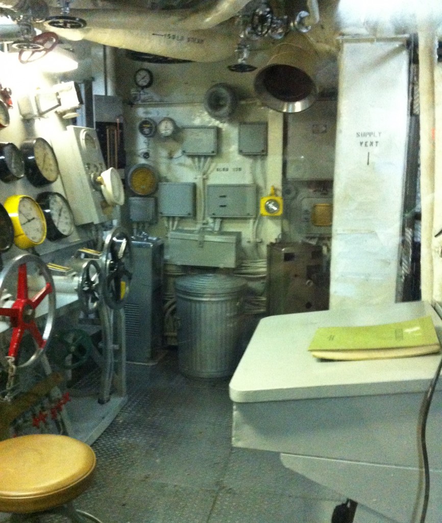 Engine room gauge board, USS Joseph P. Kennedy, Jr., Battleship Cove, Fall River, MA, July 2014 (Photo: Sarah Sundin)